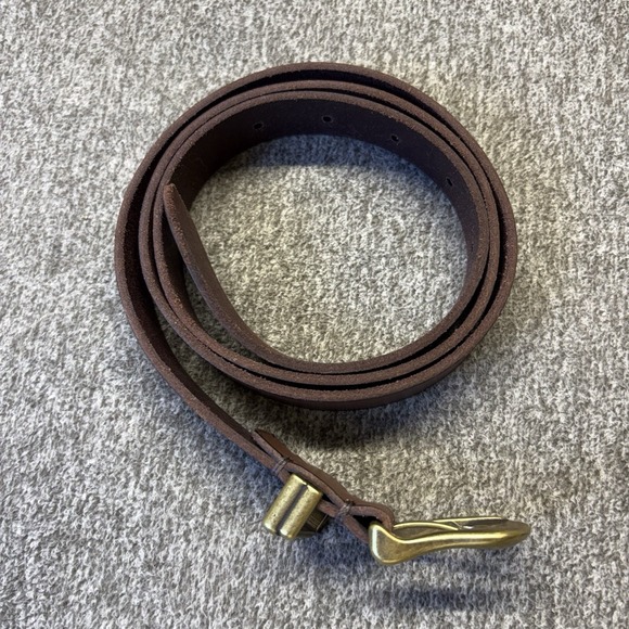 Frye Women's 1"W Leather Belt Large 44" Brown Cognac Brass Buckle - Picture 7 of 15